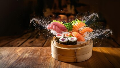 Sushi food on the table, delicious asian cooking, fusion sashimi