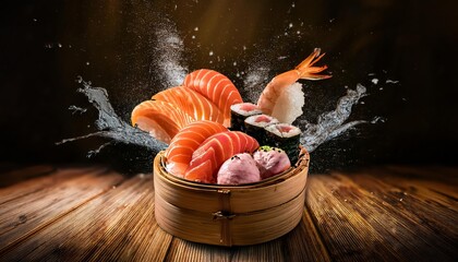 Sushi food on the table, delicious asian cooking, fusion sashimi