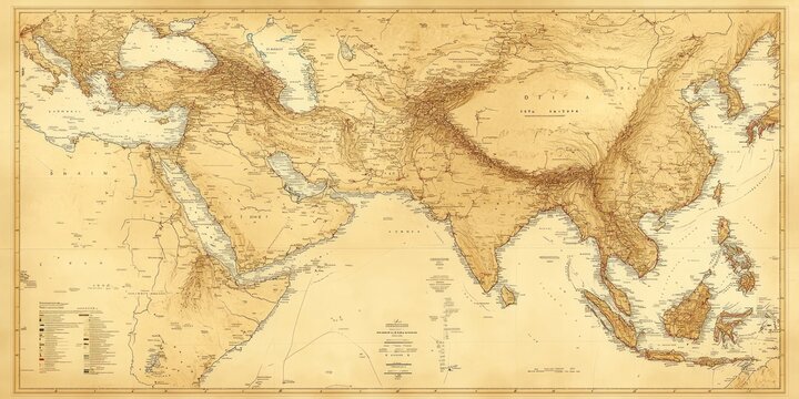 Antique Map Depicting Asia and Surrounding Regions