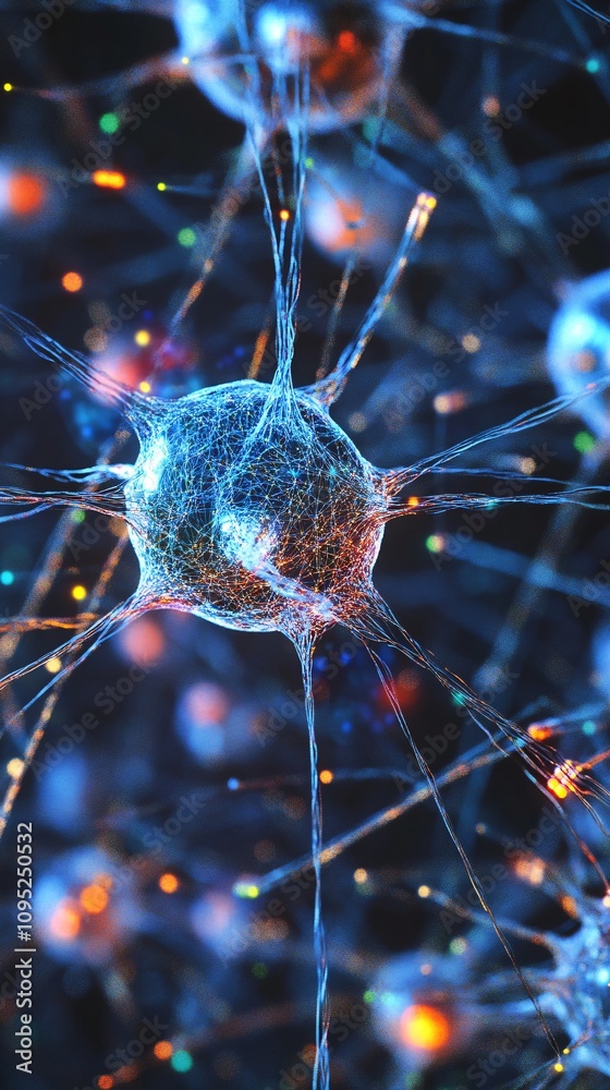 Aufkleber Neuron transmitting signals in nervous system, neural network communicating