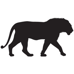 Obraz premium Lion Silhouette on White Background, Standing Lion Silhouette Vector, Lion Silhouette in African Savannah, Minimalist Lion Silhouette Design, Elegant Lion Silhouette for Branding.