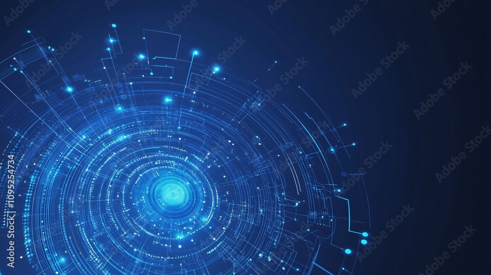 Poster Futuristic technological circular hud element rotating on dark blue background