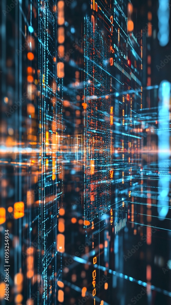 Poster Digital data flowing through cyberspace in futuristic server room