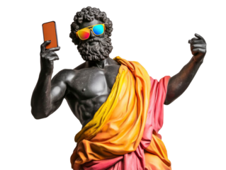 Black stone statue of ancient Greek God. PNG, transparent background