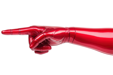 Robot red hand pointing, PNG transparent background