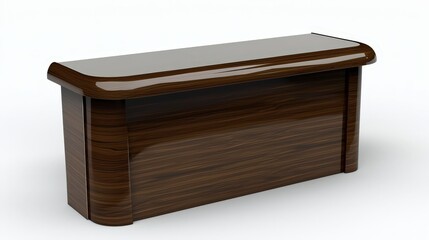Modern wooden reception desk with glossy finish in minimalist style