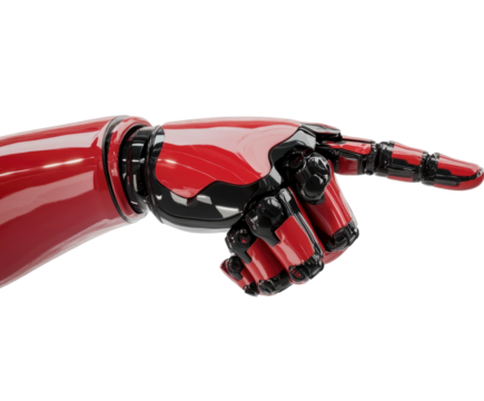 Robot red hand pointing, PNG transparent background