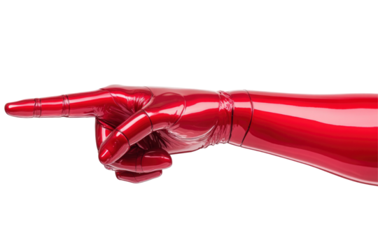 Robot red hand pointing, PNG transparent background