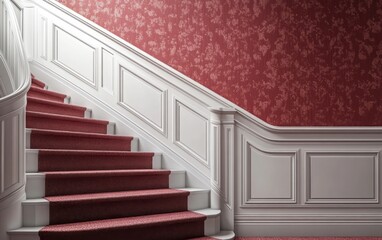 Fototapeta premium vintage staircase with carpeted steps, classic style, high-quality details