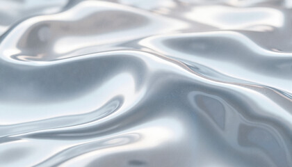 Obraz premium Glossy silver fabric texture with waves, elegant drapery
