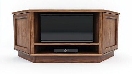 Elegant wooden entertainment center with built-in tv and media player