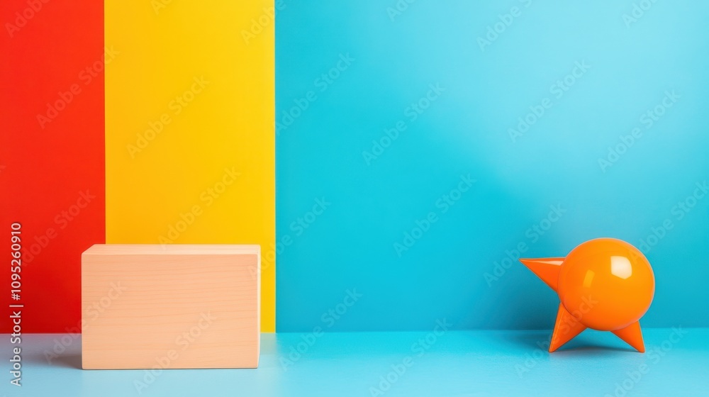 Poster bright colors create a playful arrangement of shapes and textures in a vibrant setting