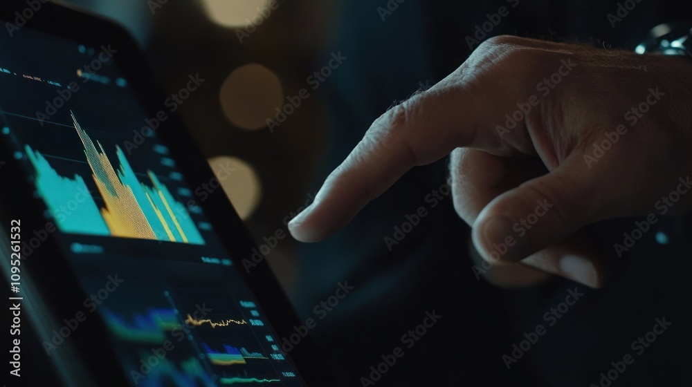 Poster A Hand Interacting with a Data Screen Showing a Graph