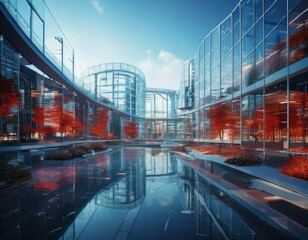 Fototapeta premium Exterior of a contemporary office building with a clean and sleek appearance