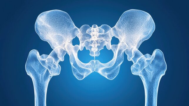 Human Hip and Femur Bones X Ray Style Anatomy Medical Illustration