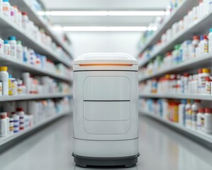 Automated medication dispensing robot in hospital pharmacy, streamlining drug distribution for efficiency