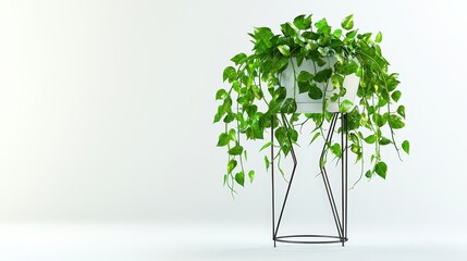 Minimalist indoor plant display with lush greenery on modern metal stand