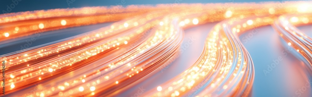 Poster streaming pulses of light from glowing data cables convey the heartbeat of digital communication