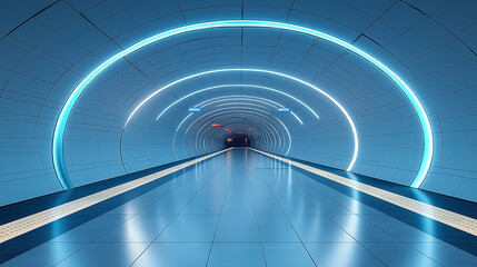 A futuristic and minimalist subway tunnel illuminated by neon lights. Perfect for sci-fi and cyberpunk themes.