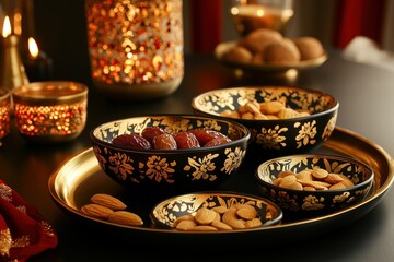 Fototapeta premium Decorative Bowls with Nuts and Dried Fruits Display