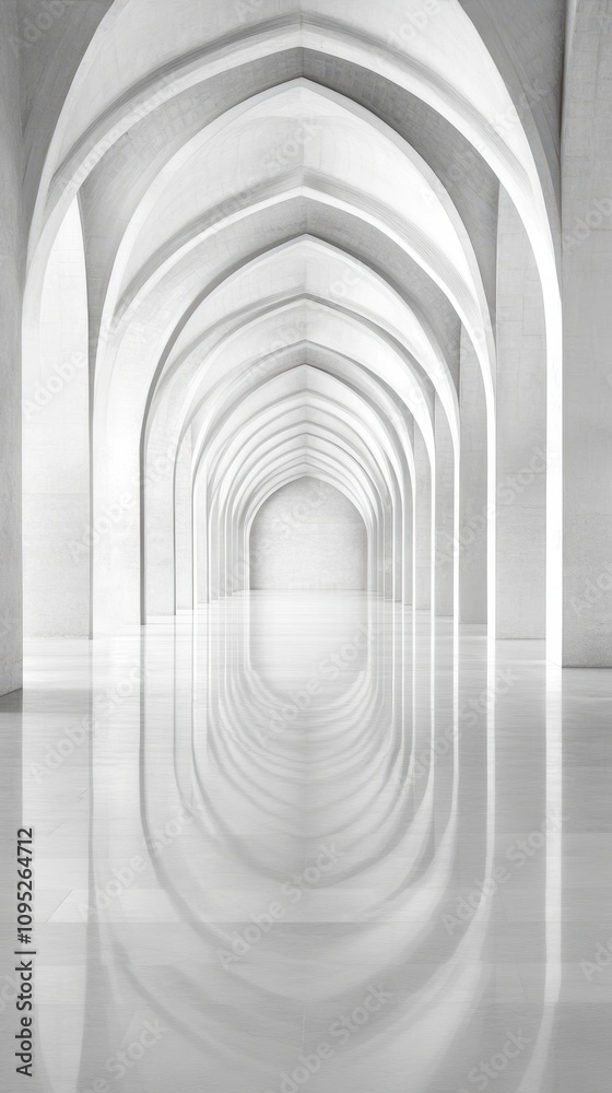 Poster Symmetrical Tranquility Captured in Sharp Focus Within a Serene Architectural Embrace