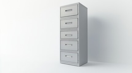 Minimalist grey metal filing cabinet with five drawers in modern office setting