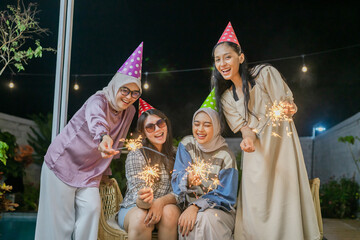 A vibrant and funfilled evening of joyful celebration with close friends and lively sparklers