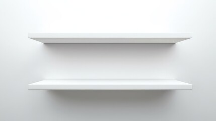 Minimalist white wall with two floating shelves in modern interior design