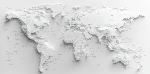 Detailed Embossed World Map Showing Countries And Topography