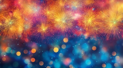 Obraz premium Vibrant Fireworks Display Against Dark Blue Sky 