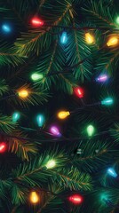 Christmas tree lights texture with colorful glowing decorations