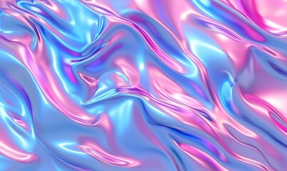 Seamless 80s holographic pink and blue frosted molten plastic jelly waves background texture. Trendy iridescent abstract neon webpunk or vaporwave aesthetic surreal wavy marble, Generative AI