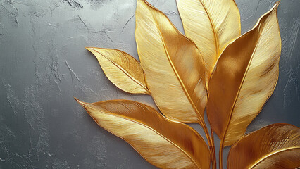 Golden Leaf Decoration on Textured Gray Wall