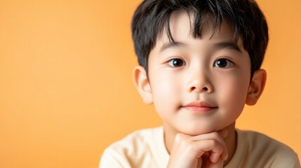Adorable Young Boy Portrait, Childs Face, Closeup Shot, Cute Expression, Soft Focus, Gentle Hands, O