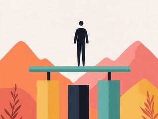 Fototapeta premium Illustration of a digital balance beam with growth sectors in an equity fund, representing diversified stability, risk management