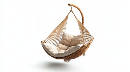 Obraz premium Cozy wicker hanging chair with cushions on white background