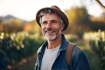 Obraz premium Portrait of a smiling middle aged Caucasian man on farm