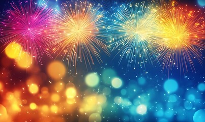 Obraz premium Vibrant Fireworks Display Against Dark Blue Sky 