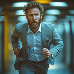 Naklejka premium Businessman, running on a treadmill, distressed look