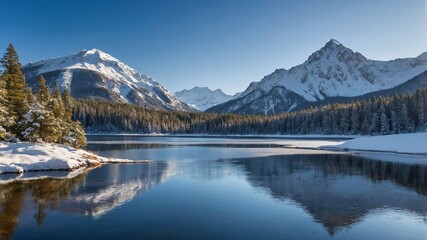 Majestuoso paisaje monta&ntilde;oso nevado reflejado en un lago sereno