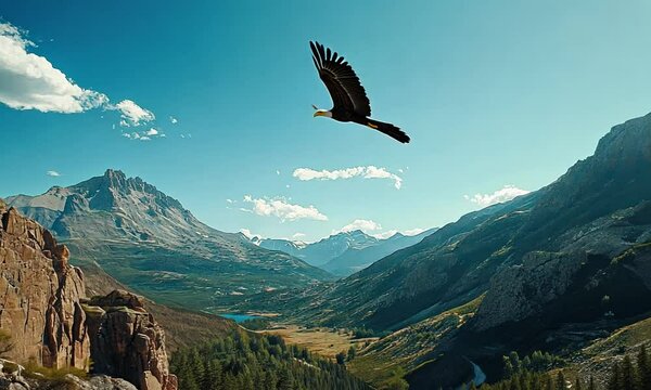 an eagle was flying from above the mountains