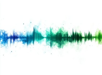  Minimalistic vector graphic of an audio wave in blue and green on a white background
