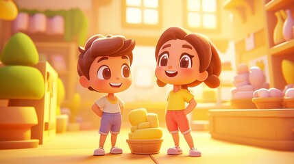 Shopping for Home Decor Pastel colored 3D cartoon style illustration.