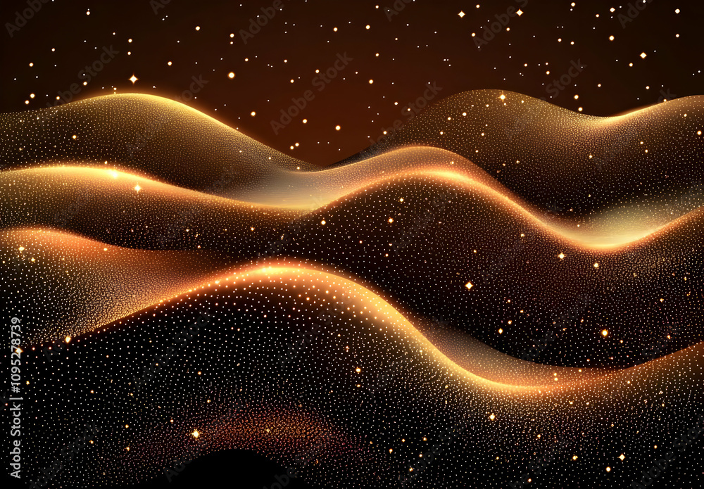 Wall mural golden glittering waves with a glowing background creating a dreamy atmosphere for abstract and arti