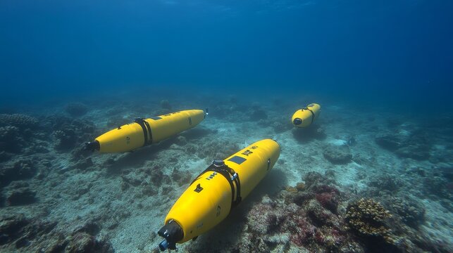 Tiny Explorers: Hydrogen-Powered Micro-Rovers Mapping the Ocean Floor.Concept of Sustainable ocean exploration, autonomous underwater vehicles (AUVs), environmental monitoring, seafloor mapping