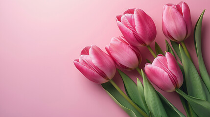 Obraz premium Pink Tulips Bouquet Spring Flowers Floral Background Mothers Day Valentine's Day