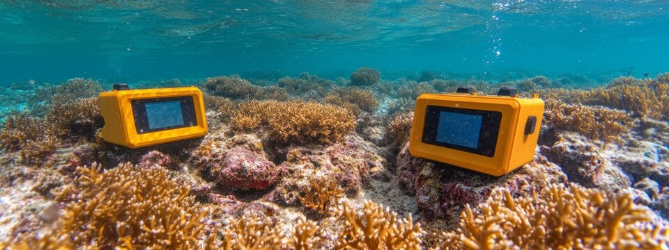 Tiny Explorers: Hydrogen-Powered Micro-Rovers Mapping the Ocean Floor.Concept of Sustainable ocean exploration, autonomous underwater vehicles (AUVs), environmental monitoring, seafloor mapping
