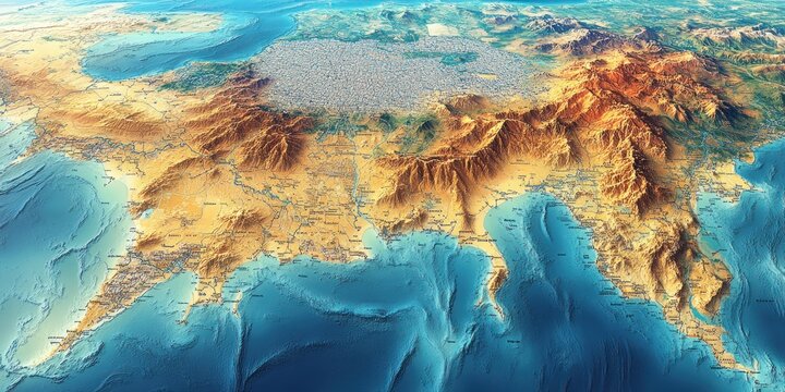 Detailed Topographical Map of the Iranian Plateau Region