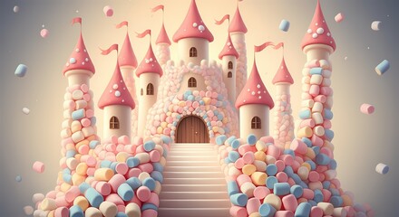 Medieval Castle made from Marshmallows, Sugar Treat Marshmallow Candy Art, Sugary Gelatin Treat