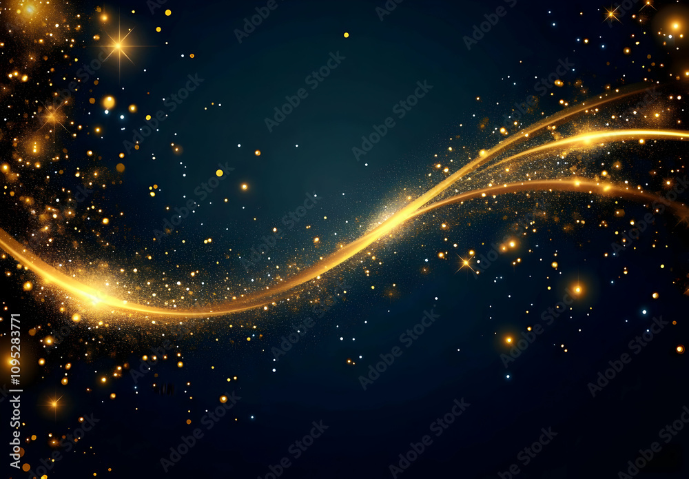 Wall mural captivating golden light particles against a deep blue background creating a magical atmosphere of s
